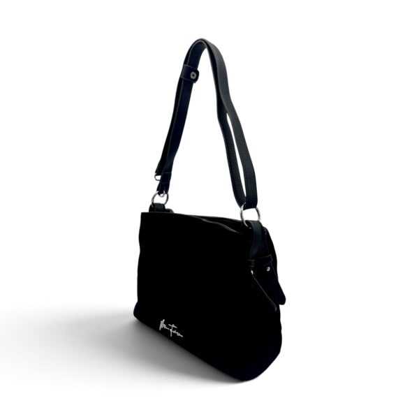 Geantă damă Velina Fabbiano VF25S-555 Negru – mix piele naturală întoarsă și PU, 25 × 30 × 10 cm