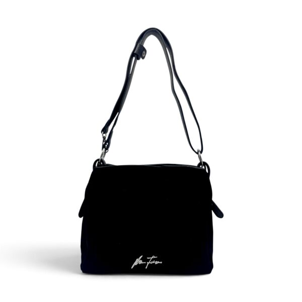 Geantă damă Velina Fabbiano VF25S-555 Negru – mix piele naturală întoarsă și PU, 25 × 30 × 10 cm