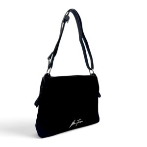 Geantă damă Velina Fabbiano VF25S-555 Negru – mix piele naturală întoarsă și PU, 25 × 30 × 10 cm