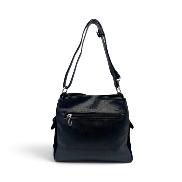 Geantă damă Velina Fabbiano VF25S-555 Negru – mix piele naturală întoarsă și PU, 25 × 30 × 10 cm