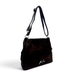 Geantă damă Velina Fabbiano VF25S-555 Coffee – mix piele naturală întoarsă și PU, 25 × 30 × 10 cm