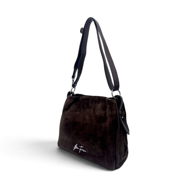 Geantă damă Velina Fabbiano VF25S-555 Coffee – mix piele naturală întoarsă și PU, 25 × 30 × 10 cm