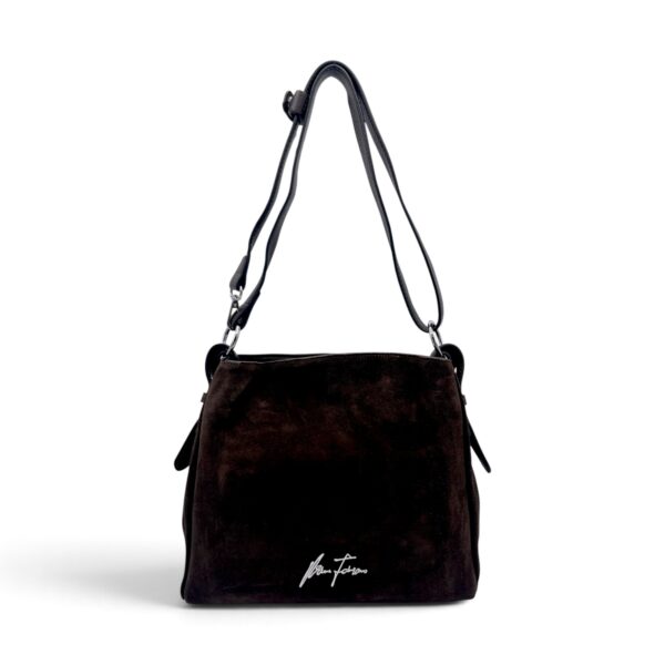 Geantă damă Velina Fabbiano VF25S-555 Coffee – mix piele naturală întoarsă și PU, 25 × 30 × 10 cm