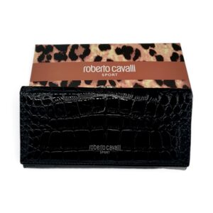 Portofel Damă Roberto Cavalli Sport RCOO6 Negru – Mix Piele și PU, Finisaj Texturat, 18,5 × 9 × 3 cm