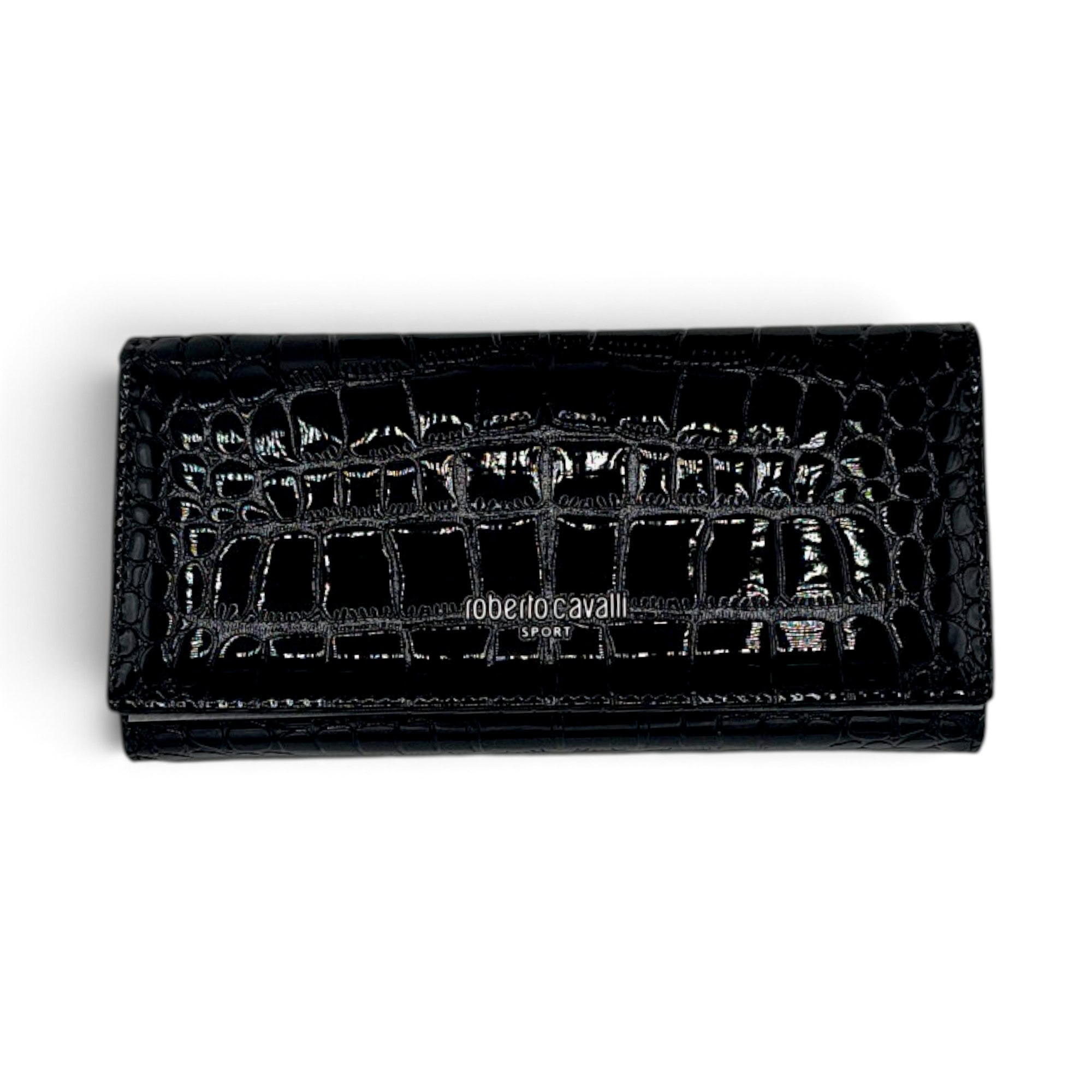 Portofel Damă Roberto Cavalli Sport RCOO6 Negru – Mix Piele și PU, Finisaj Texturat, 18,5 × 9 × 3 cm