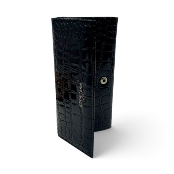Portofel Damă Roberto Cavalli Sport RCOO6 Negru – Mix Piele și PU, Finisaj Texturat, 18,5 × 9 × 3 cm