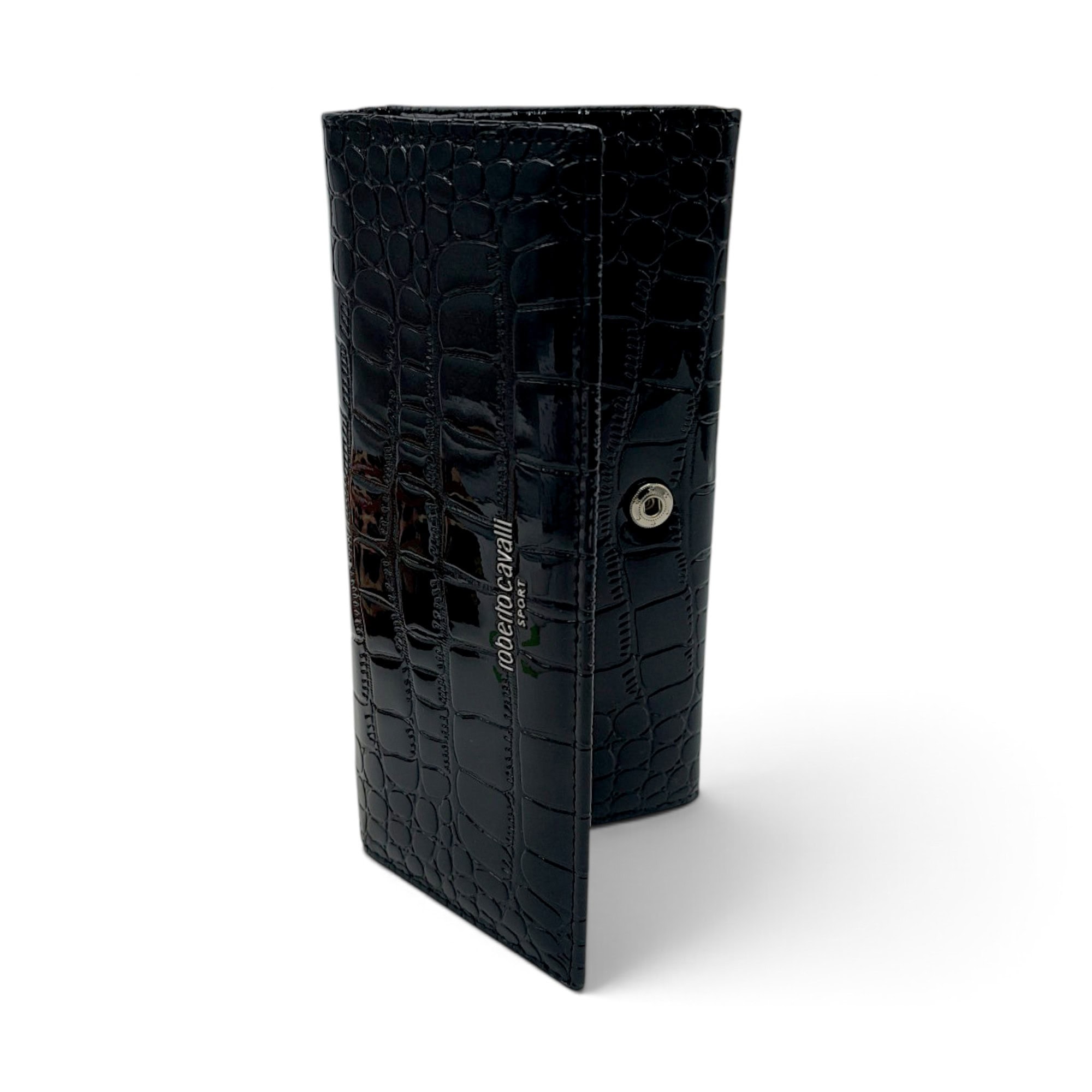 Portofel Damă Roberto Cavalli Sport RCOO6 Negru – Mix Piele și PU, Finisaj Texturat, 18,5 × 9 × 3 cm