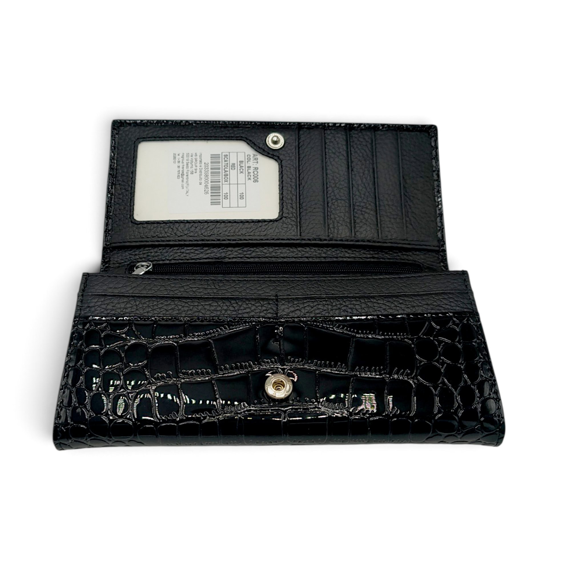 Portofel Damă Roberto Cavalli Sport RCOO6 Negru – Mix Piele și PU, Finisaj Texturat, 18,5 × 9 × 3 cm
