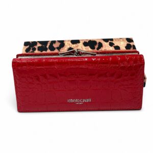 Portofel Damă Roberto Cavalli Sport RCOO6 Roșu – Mix Piele și PU, Finisaj Texturat, 18,5 × 9 × 3 cm