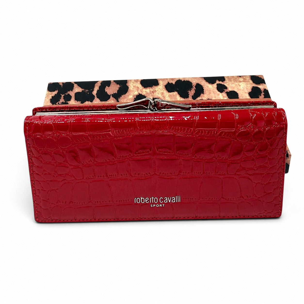Portofel Damă Roberto Cavalli Sport RCOO6 Roșu – Mix Piele și PU, Finisaj Texturat, 18,5 × 9 × 3 cm