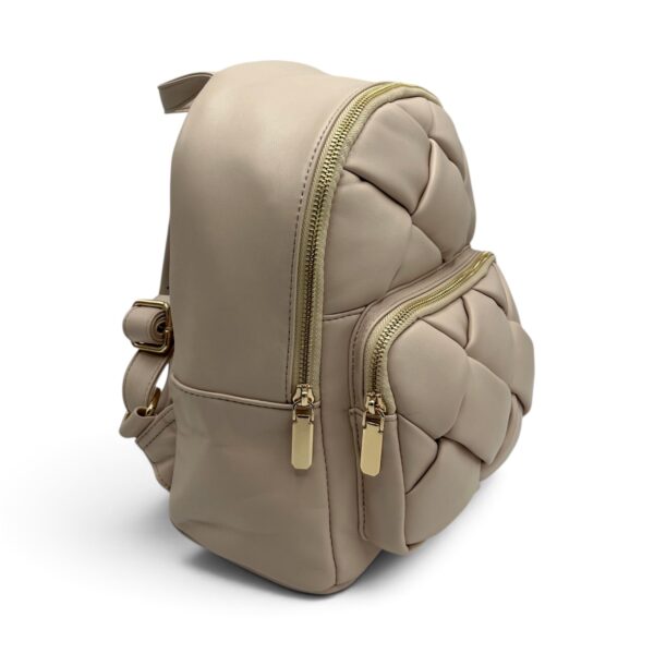 Rucsac damă Kassandra&Co din piele ecologică PU – Bej Nude cu design împletit, 30 × 26 × 13 cm