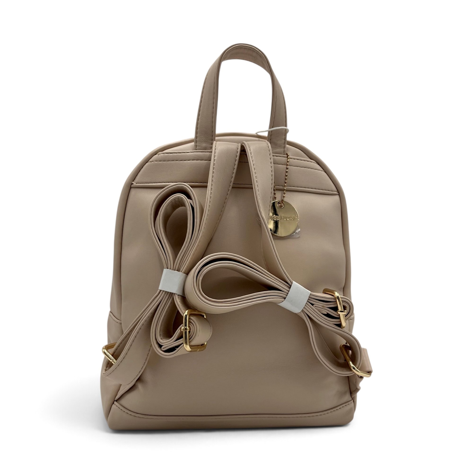 Rucsac damă Kassandra&Co din piele ecologică PU – Bej Nude cu design împletit, 30 × 26 × 13 cm