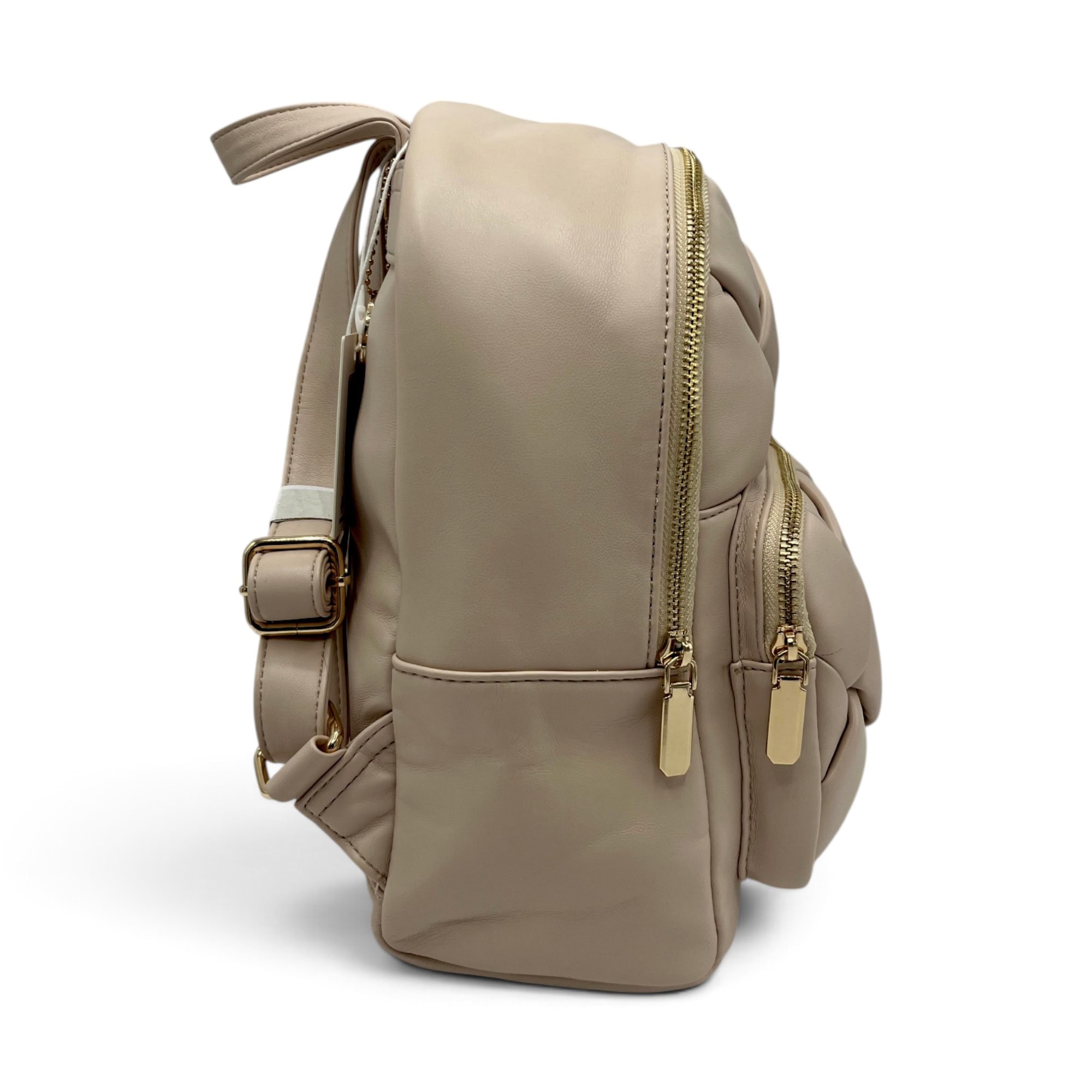 Rucsac damă Kassandra&Co din piele ecologică PU – Bej Nude cu design împletit, 30 × 26 × 13 cm