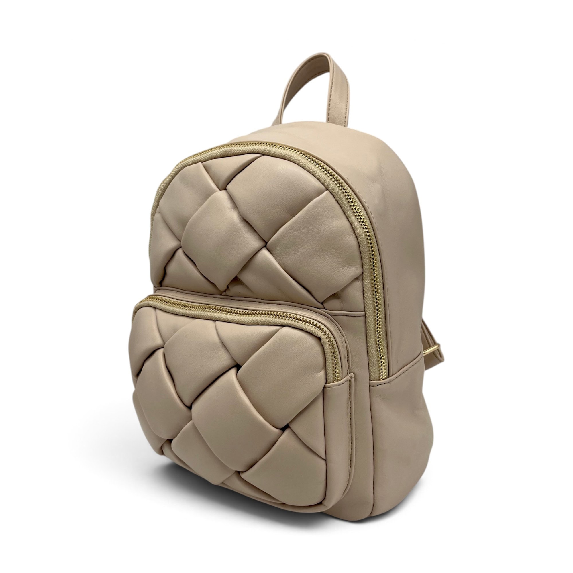 Rucsac damă Kassandra&Co din piele ecologică PU – Bej Nude cu design împletit, 30 × 26 × 13 cm