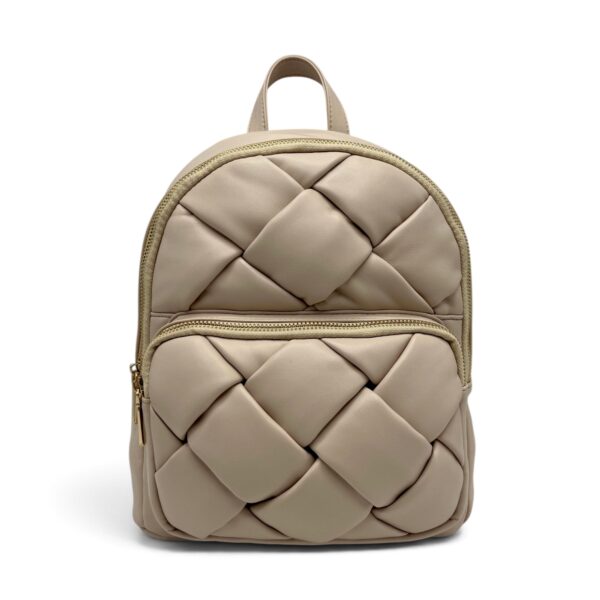 Rucsac damă Kassandra&Co din piele ecologică PU – Bej Nude cu design împletit, 30 × 26 × 13 cm