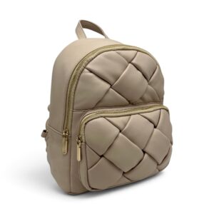Rucsac damă Kassandra&Co din piele ecologică PU – Bej Nude cu design împletit, 30 × 26 × 13 cm