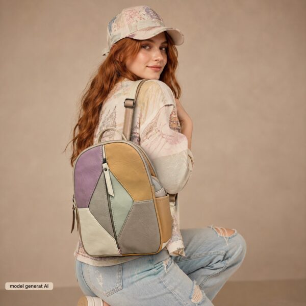 Rucsac damă din piele naturală Dolce Sorbet 21121-012 – multicolor, model unicat, 35 × 25 × 12 cm