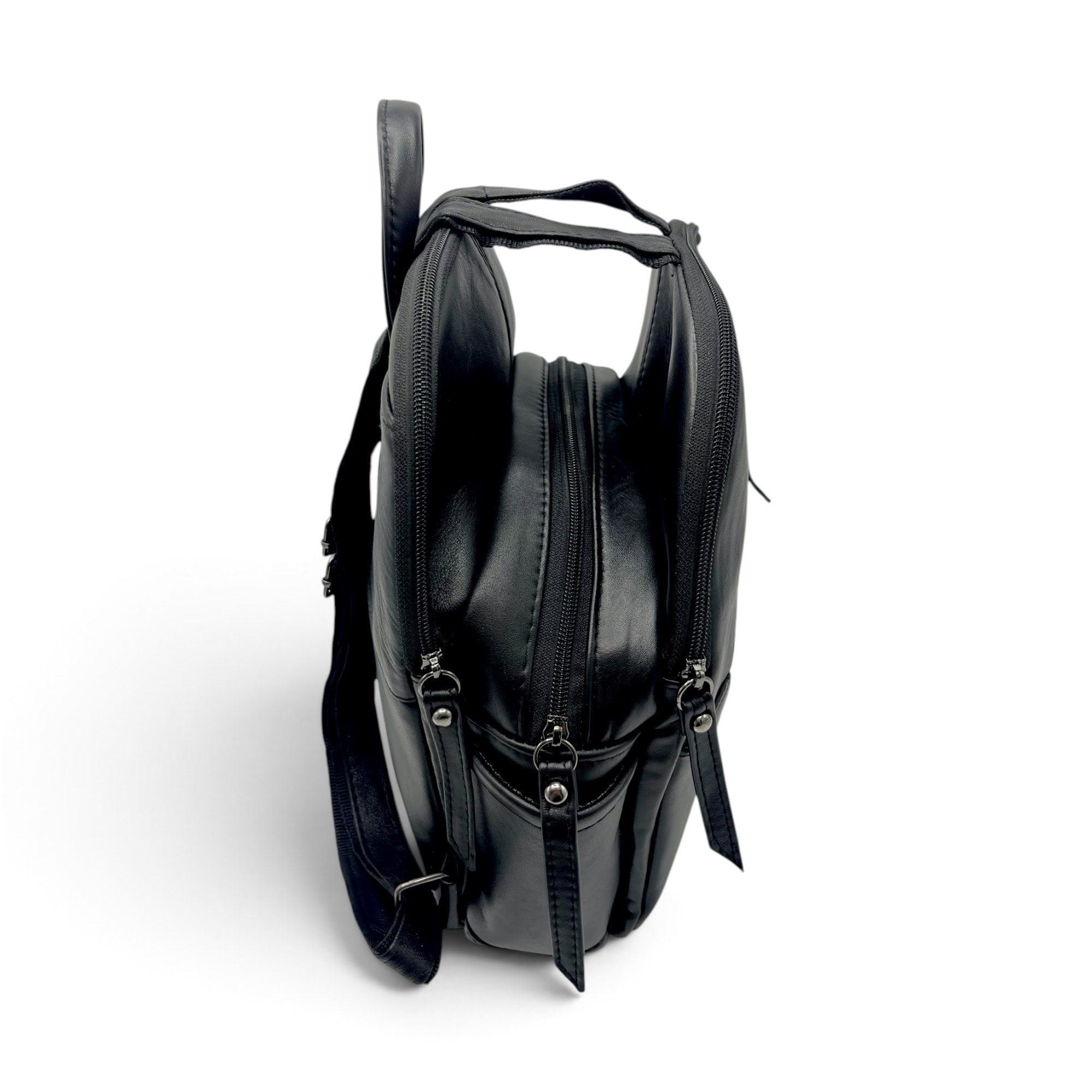 Rucsac damă din piele naturală Dolce Sorbet 21121-015 – negru cu inserție decorativă, 35 × 25 × 12 cm