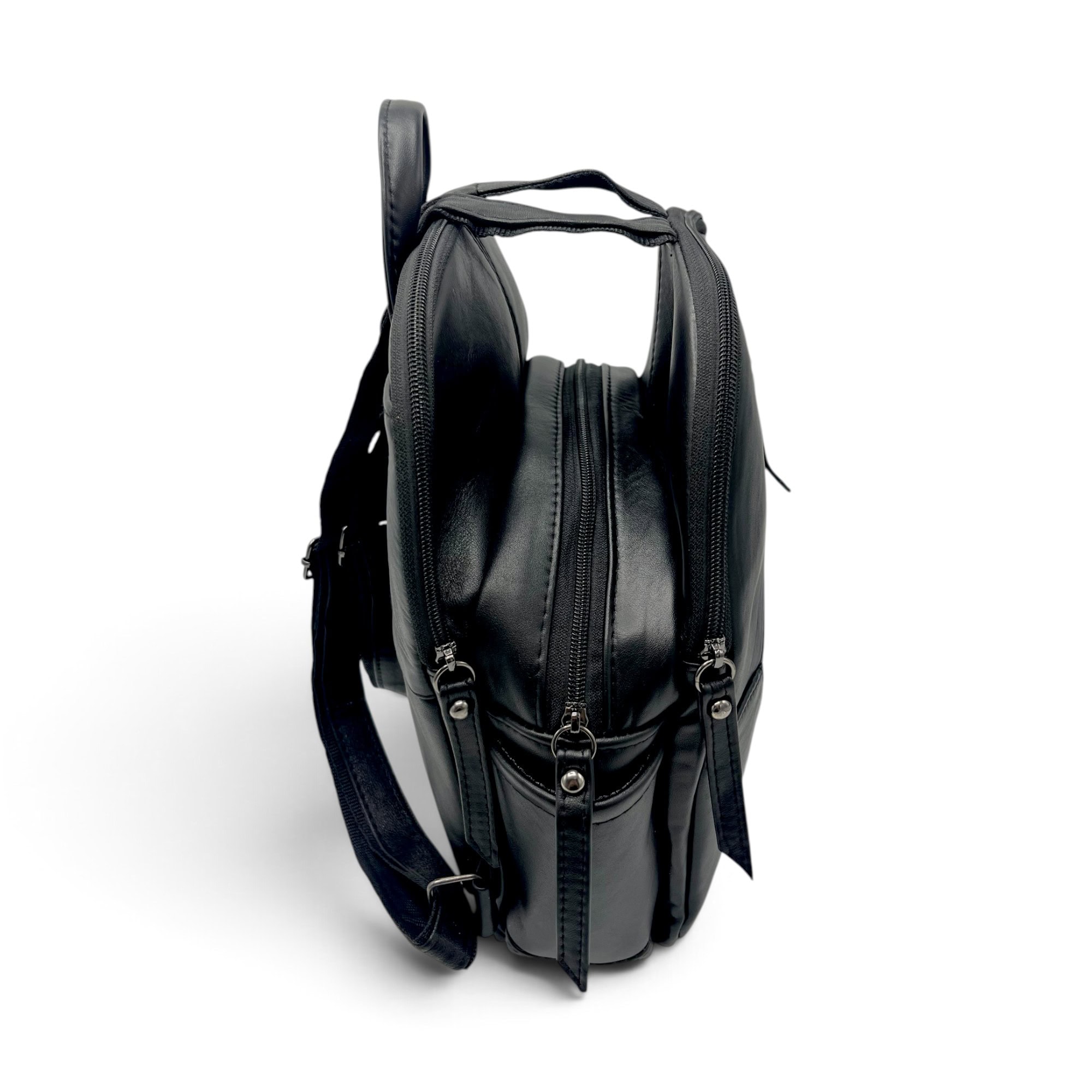Rucsac damă din piele naturală Dolce Sorbet 21121-015 – negru cu inserție decorativă, 35 × 25 × 12 cm