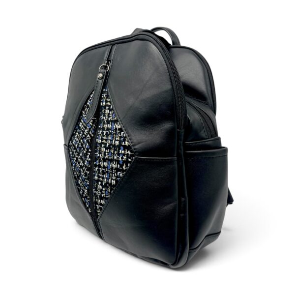 Rucsac damă din piele naturală Dolce Sorbet 21121-015 – negru cu inserție decorativă, 35 × 25 × 12 cm