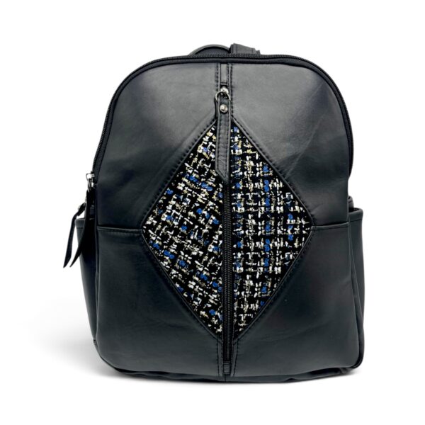 Rucsac damă din piele naturală Dolce Sorbet 21121-015 – negru cu inserție decorativă, 35 × 25 × 12 cm