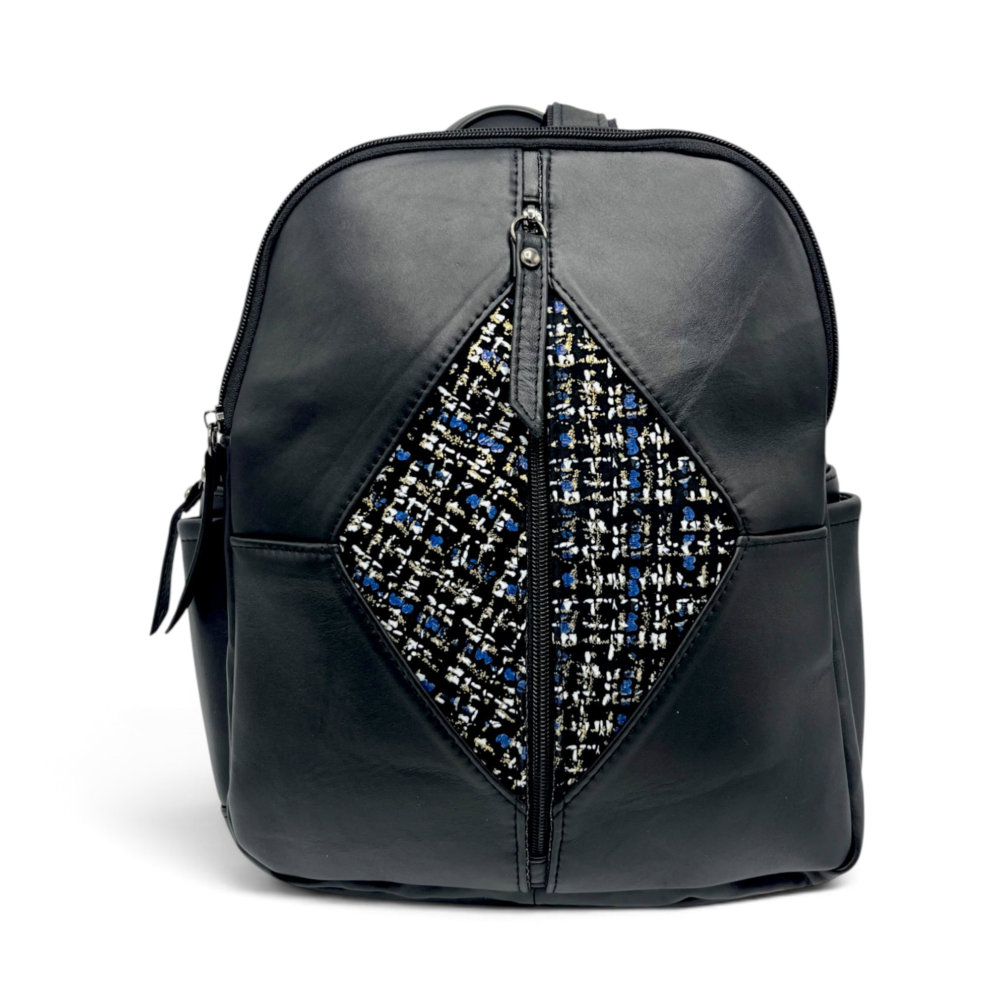 Rucsac damă din piele naturală Dolce Sorbet 21121-015 – negru cu inserție decorativă, 35 × 25 × 12 cm