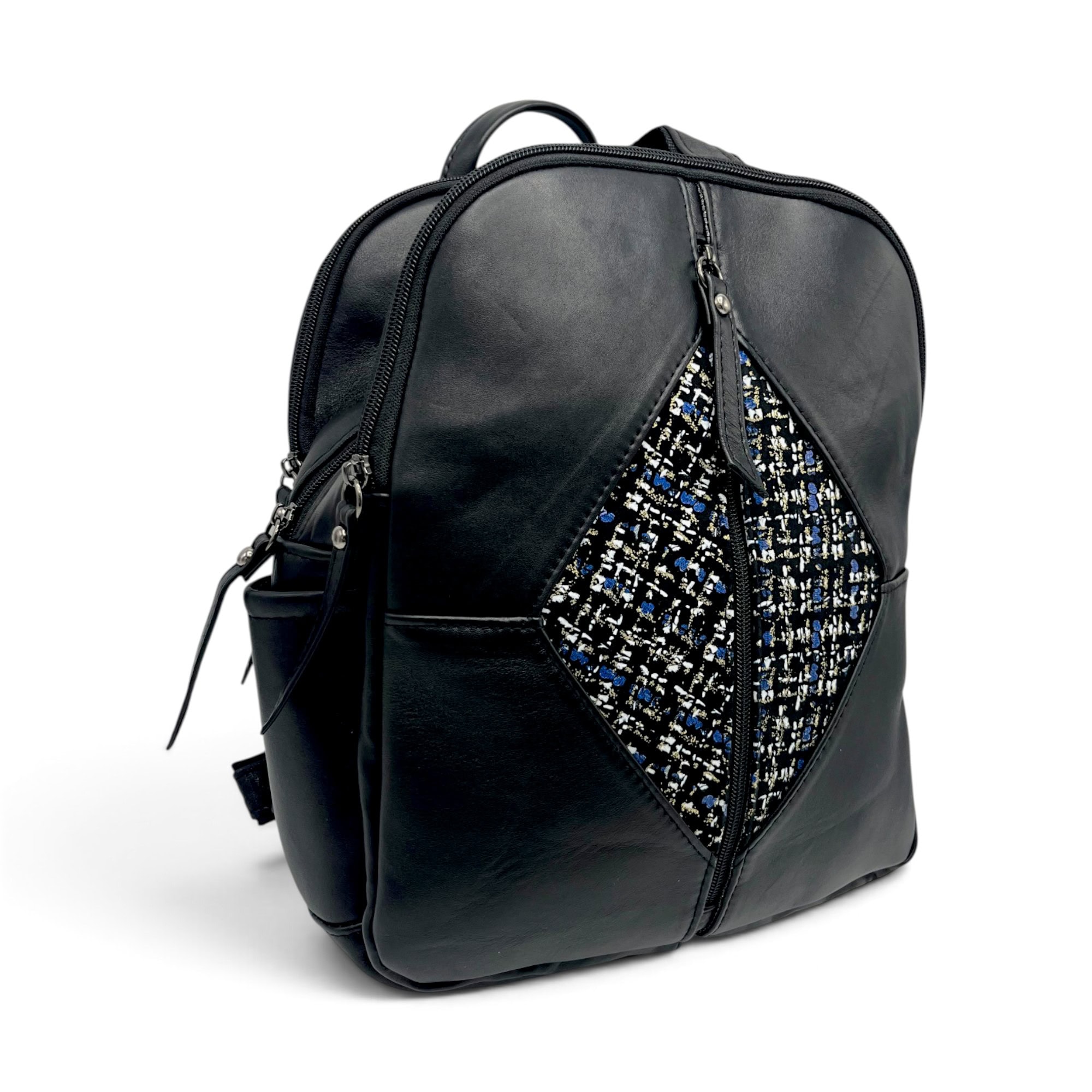 Rucsac damă din piele naturală Dolce Sorbet 21121-015 – negru cu inserție decorativă, 35 × 25 × 12 cm