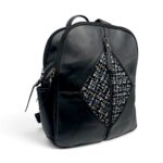 Rucsac damă din piele naturală Dolce Sorbet 21121-015 – negru cu inserție decorativă, 35 × 25 × 12 cm