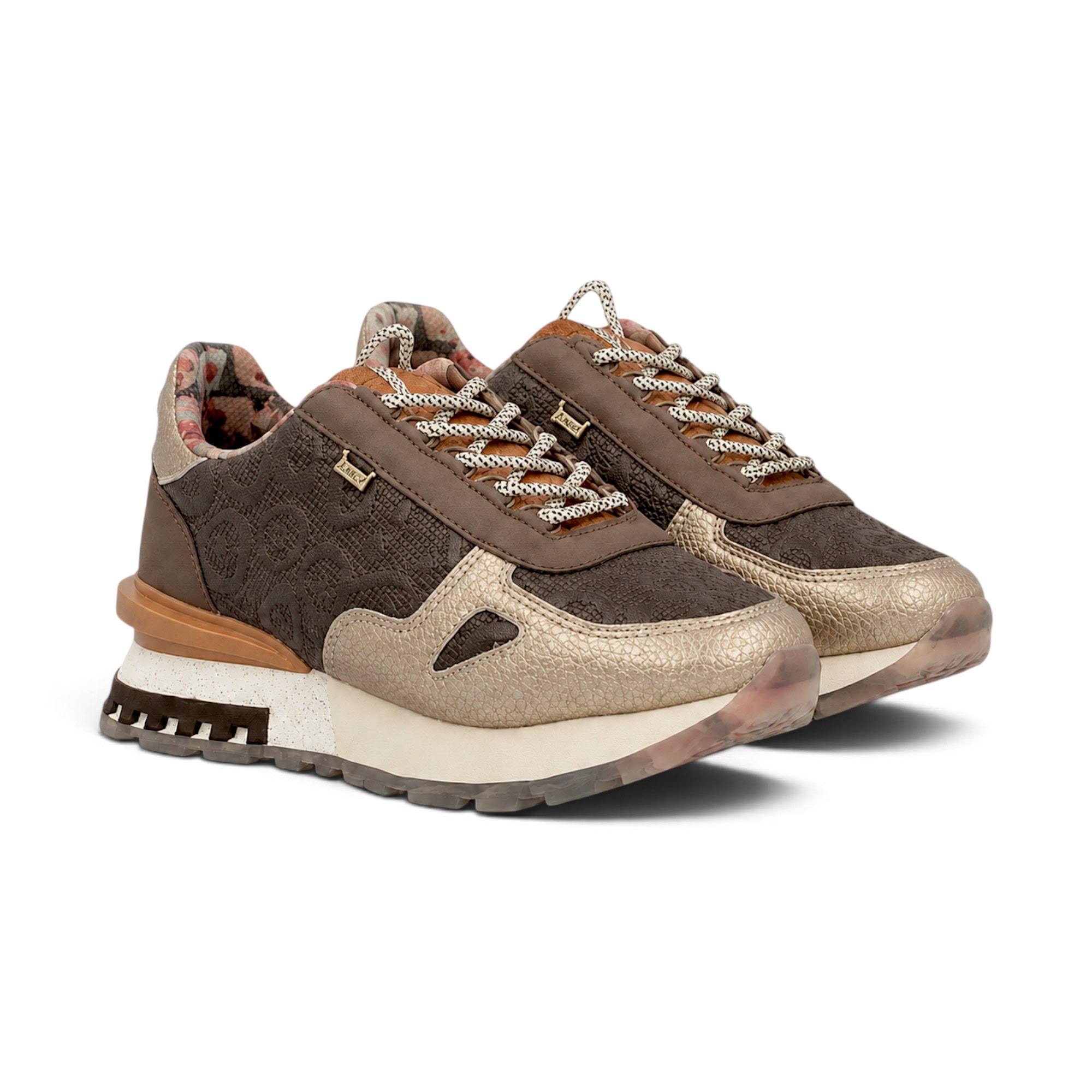 Sneakers damă Anekke Tulip Lisboa 433 Brown – model cu print, maro și bej