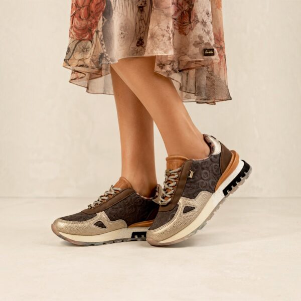 Sneakers damă Anekke Tulip Lisboa 433 Brown – model cu print, maro și bej