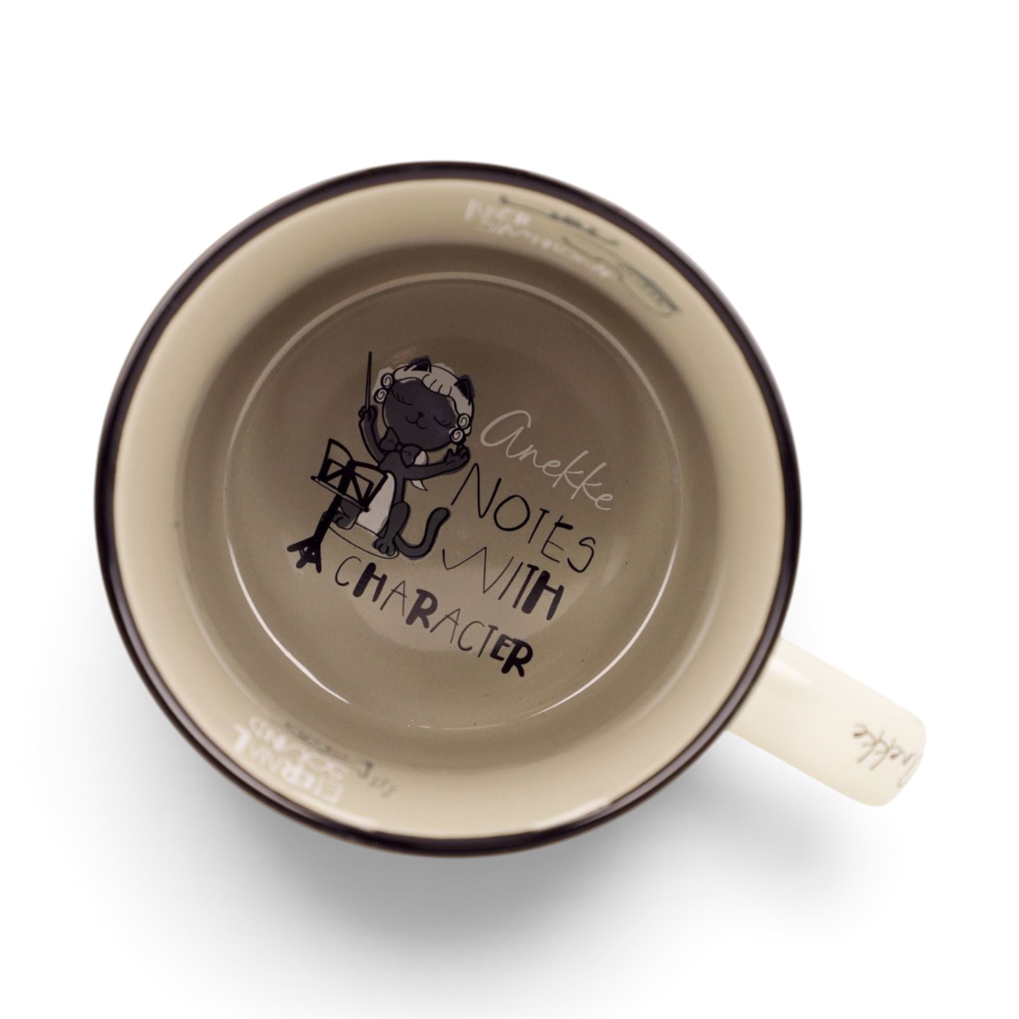 Cană Anekke Orchestra 43485-103 din porțelan, 360 ml, cu design cu pisică și citat.