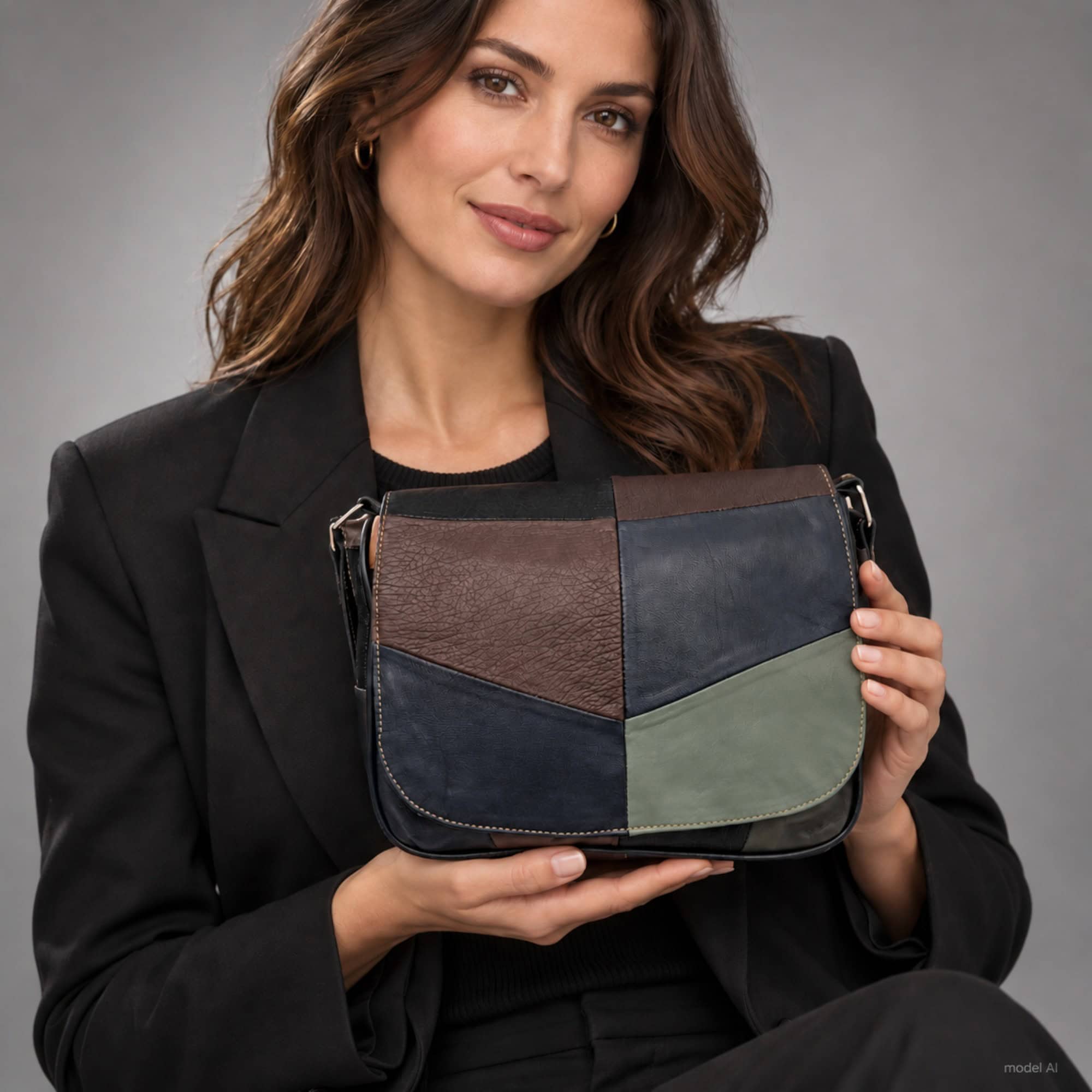 Geantă Damă Unicat Lucia R45-88 Multicolor – Piele Naturală Patchwork, 27×21x8 cm - Thumbnail Image 6