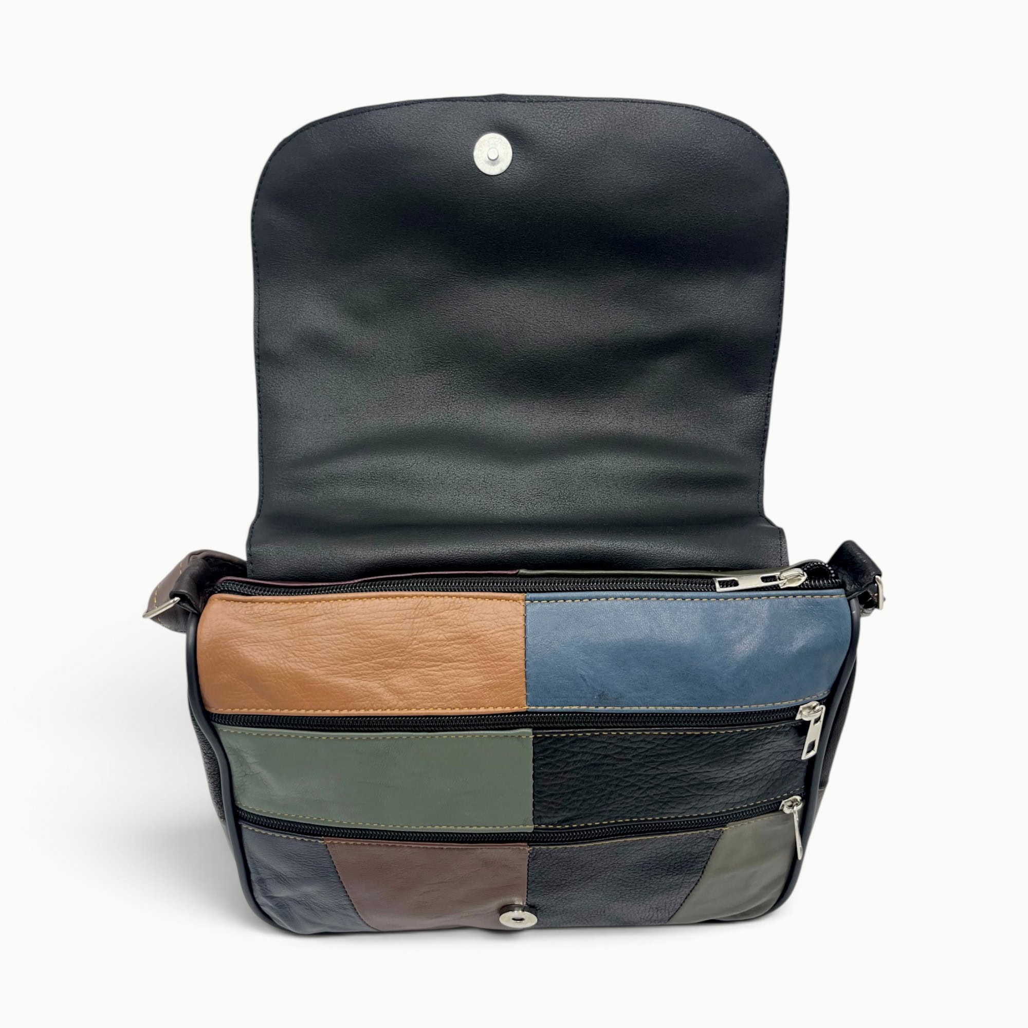 Geantă Damă Unicat Lucia R45-88 Multicolor – Piele Naturală Patchwork, 27×21x8 cm - Thumbnail Image 4