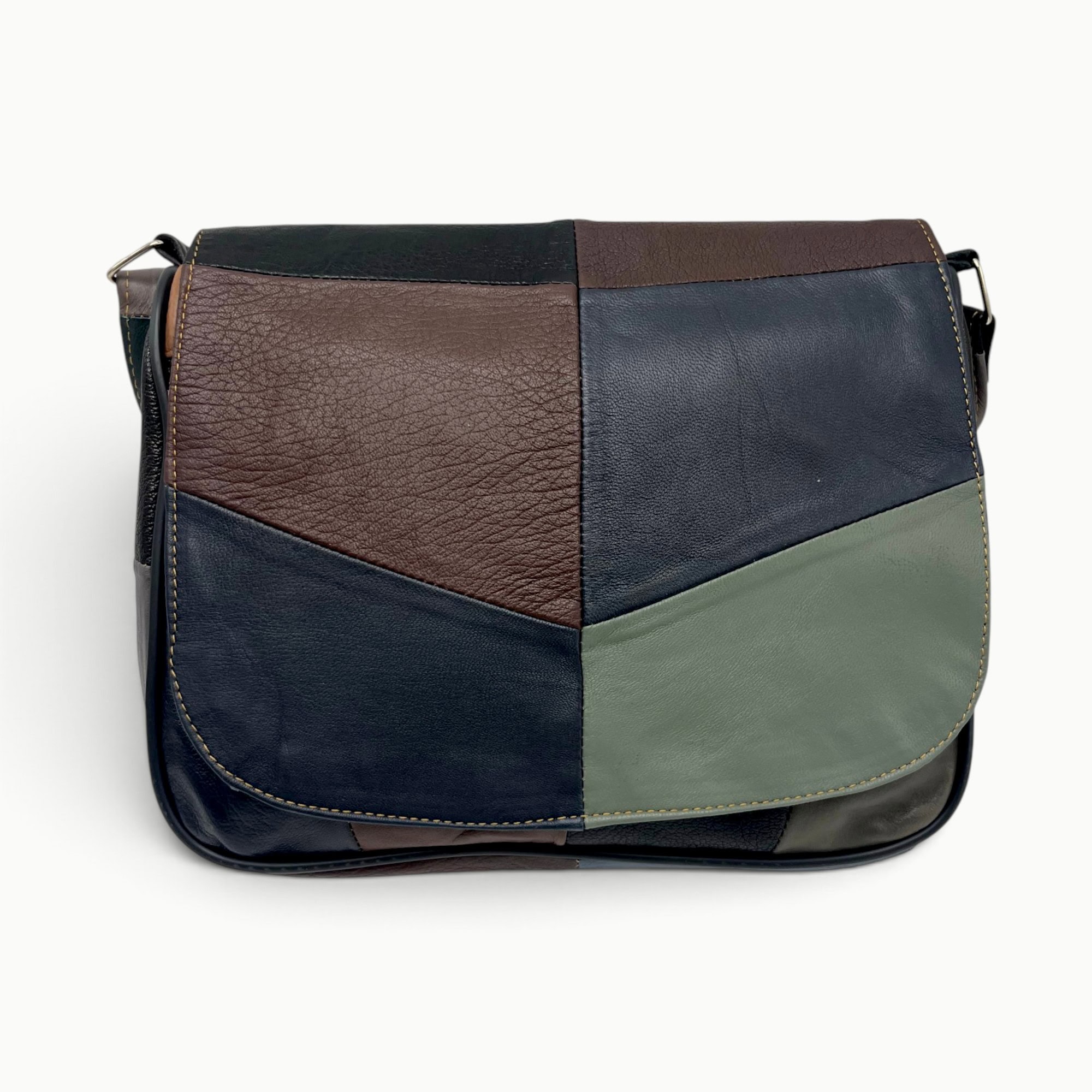 Geantă Damă Unicat Lucia R45-88 Multicolor – Piele Naturală Patchwork, 27×21x8 cm - Thumbnail Image 2