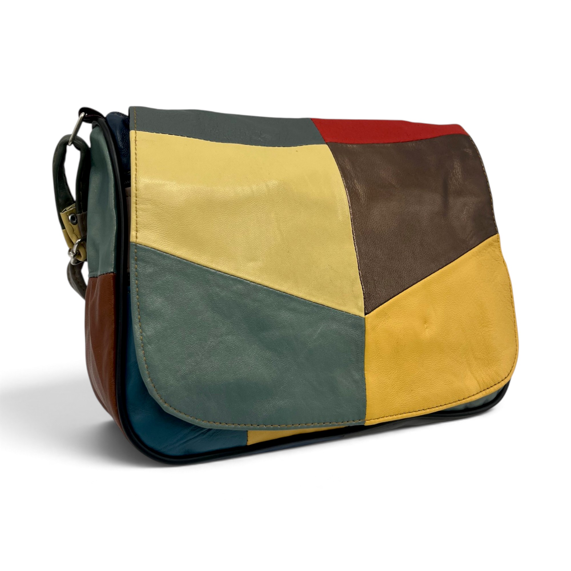 Geantă Damă Unicat Lucia R45-C84 – Piele Naturală Patchwork Multicolor - imagine 1