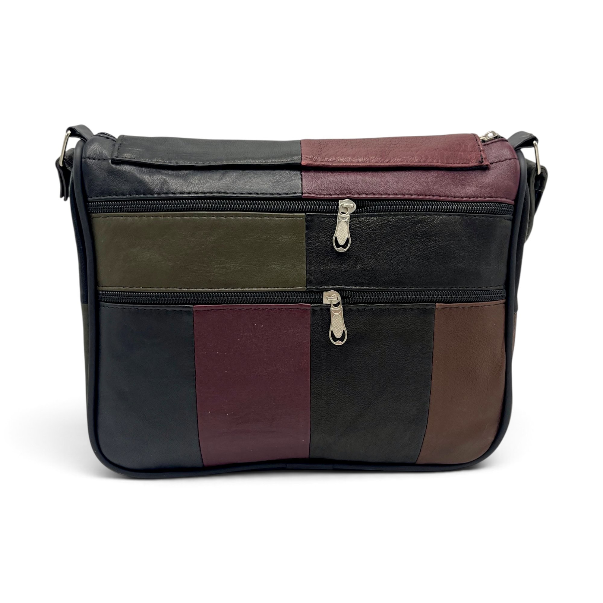 Geantă Damă Unicat Lucia R45-C87 – Piele Naturală Patchwork Negru, Verde Olive, Bordo și Maro - Thumbnail Image 4