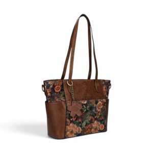 Geantă damă Laura Vita AMEP 07 Marron – imprimeu floral, geantă de mână și umăr, 33 × 25 × 11 cm