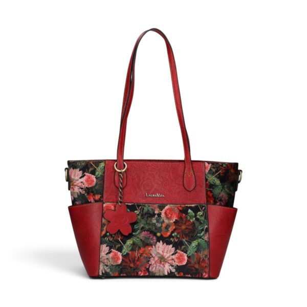 Geantă damă Laura Vita AMEP 07 Rouge – imprimeu floral, geantă de mână și umăr, 33 × 25 × 11 cm