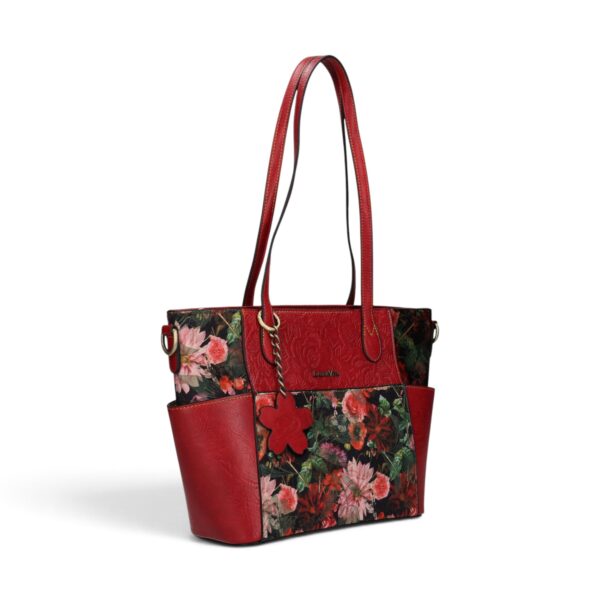 Geantă damă Laura Vita AMEP 07 Rouge – imprimeu floral, geantă de mână și umăr, 33 × 25 × 11 cm