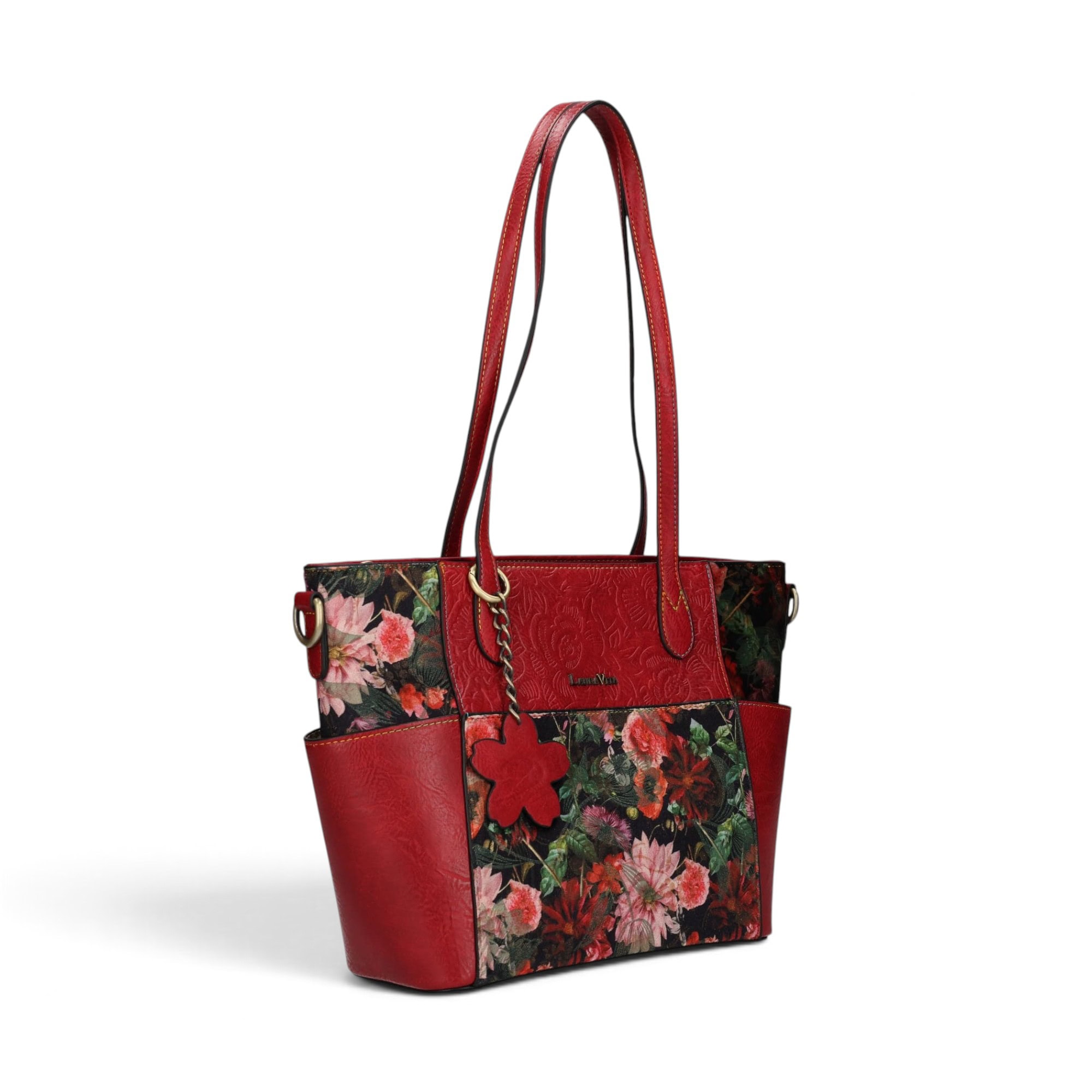 Geantă damă Laura Vita AMEP 07 Rouge – imprimeu floral, geantă de mână și umăr, 33 × 25 × 11 cm