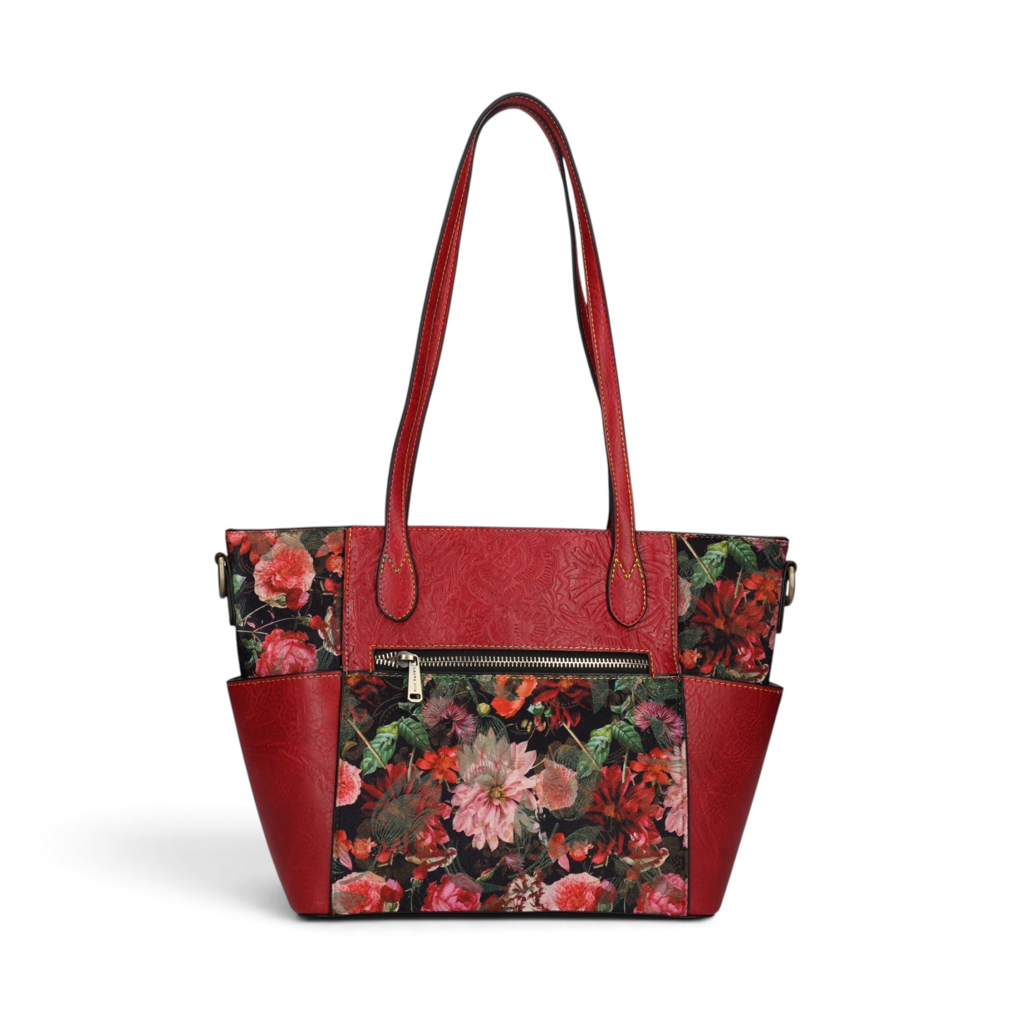 Geantă damă Laura Vita AMEP 07 Rouge – imprimeu floral, geantă de mână și umăr, 33 × 25 × 11 cm