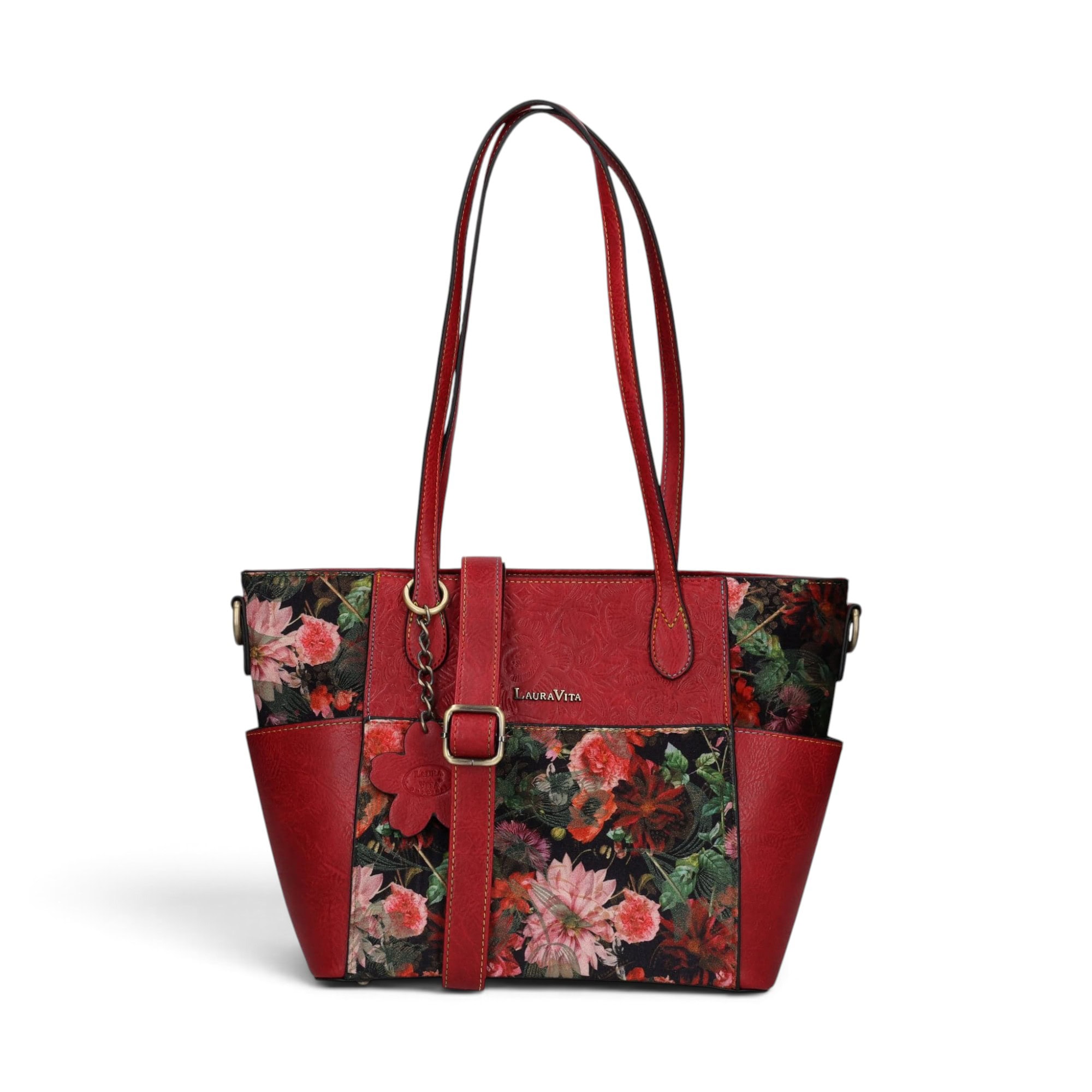 Geantă damă Laura Vita AMEP 07 Rouge – imprimeu floral, geantă de mână și umăr, 33 × 25 × 11 cm