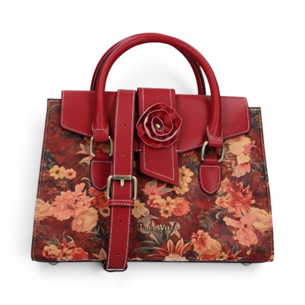 Geantă damă Laura Vita ANDARTA 10 Rouge – imprimeu floral, geantă de mână și umăr, 29 × 23 × 15 cm