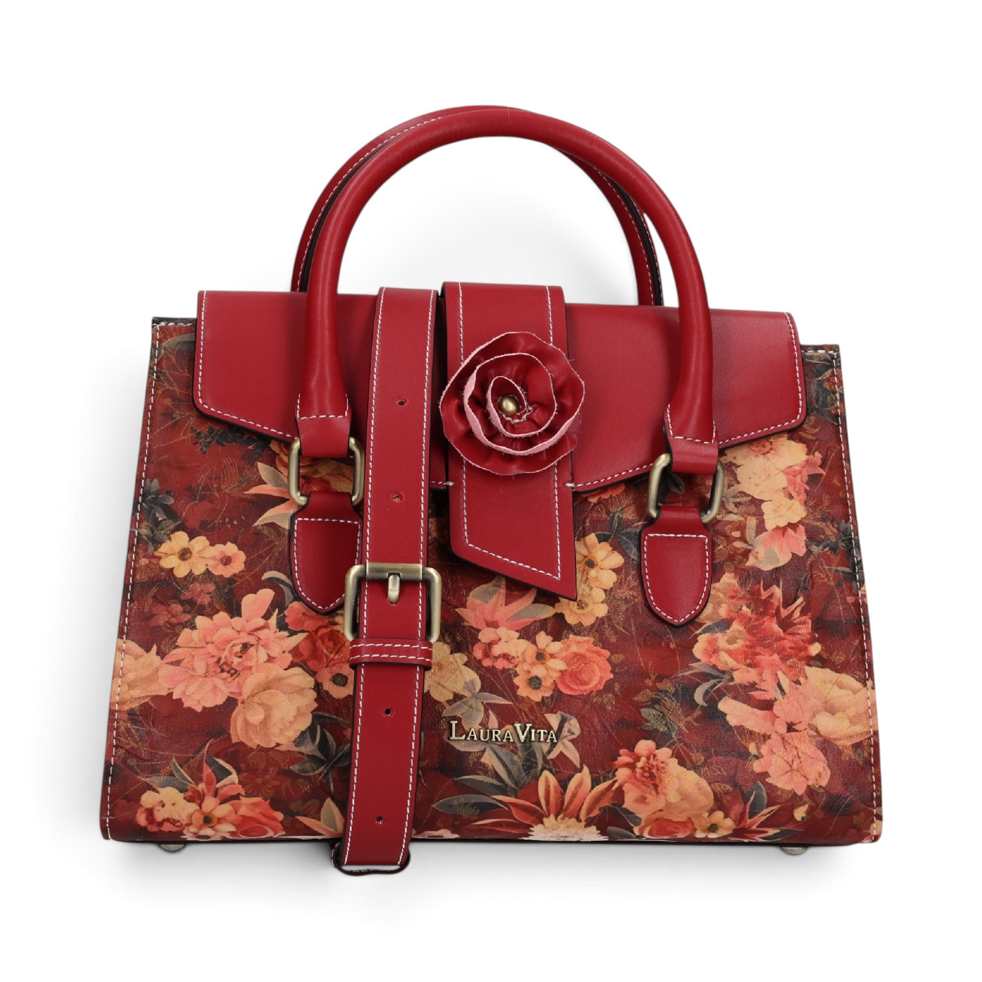 Geantă damă Laura Vita ANDARTA 10 Rouge – imprimeu floral, geantă de mână și umăr, 29 × 23 × 15 cm