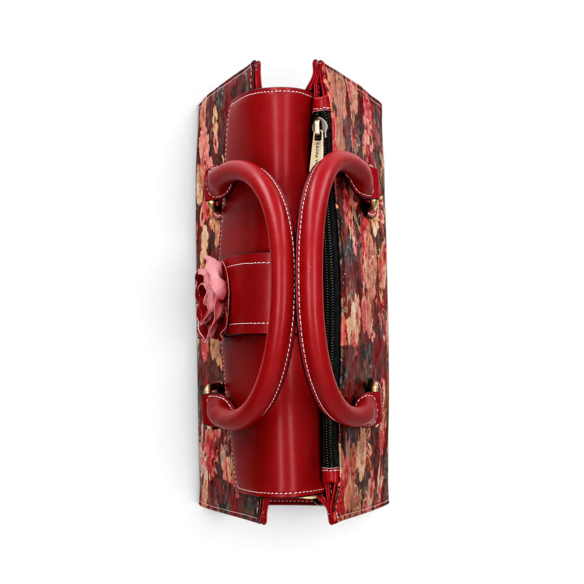 Geantă damă Laura Vita ANDARTA 10 Rouge – imprimeu floral, geantă de mână și umăr, 29 × 23 × 15 cm