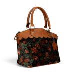 Geantă damă Laura Vita ARTIRA 05 Camel – imprimeu floral, geantă de mână și umăr, 26 × 29 × 14 cm