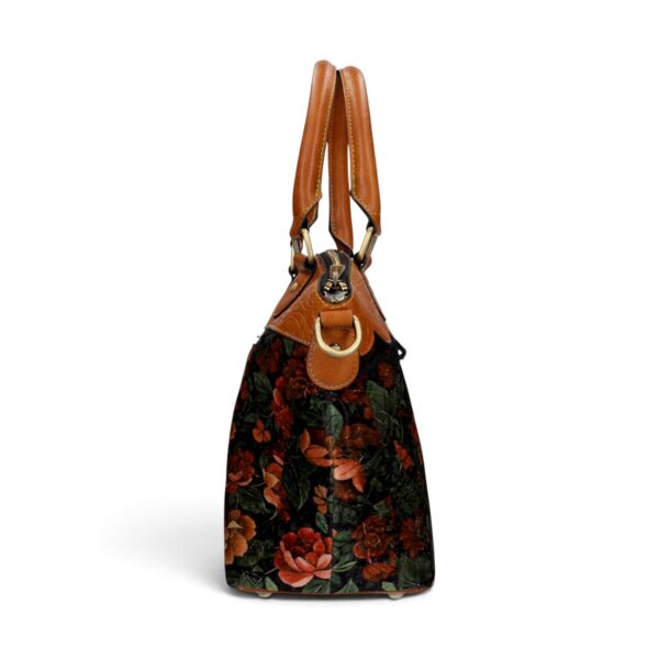 Geantă damă Laura Vita ARTIRA 05 Camel – imprimeu floral, geantă de mână și umăr, 26 × 29 × 14 cm