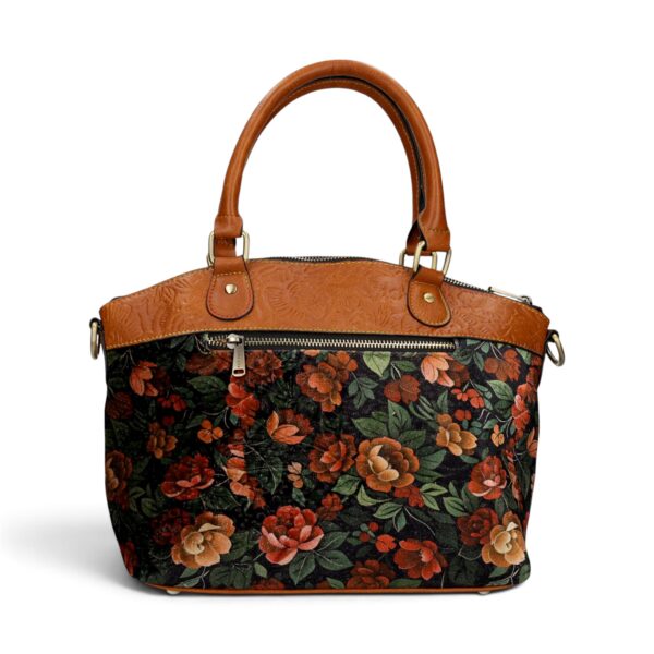 Geantă damă Laura Vita ARTIRA 05 Camel – imprimeu floral, geantă de mână și umăr, 26 × 29 × 14 cm