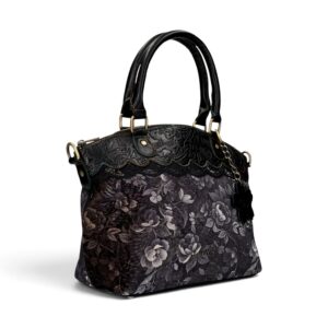 Geantă damă Laura Vita ARTIRA 05 Noir – imprimeu floral, geantă de mână și umăr, 26 × 29 × 14 cm
