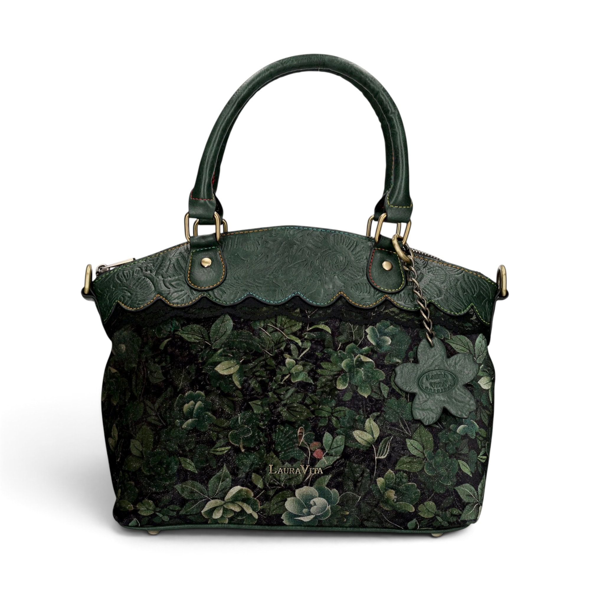Geantă damă Laura Vita ARTIRA 05 Vert – imprimeu floral, geantă de mână și umăr, 26 × 29 × 14 cm